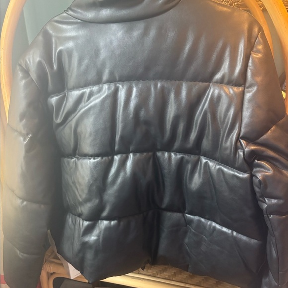 Black Leathef Puffer Jacket - Picture 4 of 4
